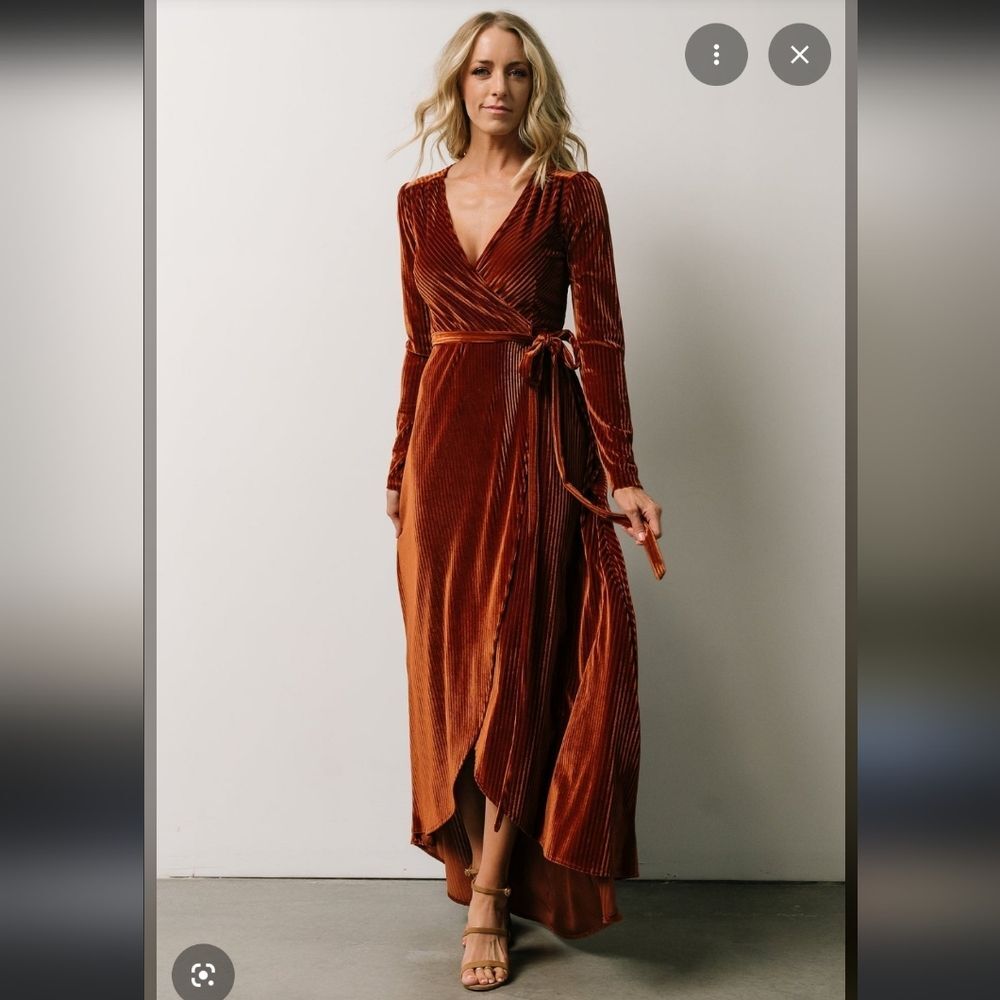Baltic Born Jada Ribbed Velvet Wrap Dress Copper Rust Orange Brown XL Maxi Midi